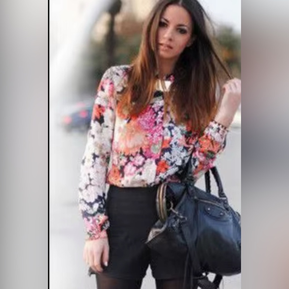 Zara Floral Multicolor Long-Sleeve Blouse